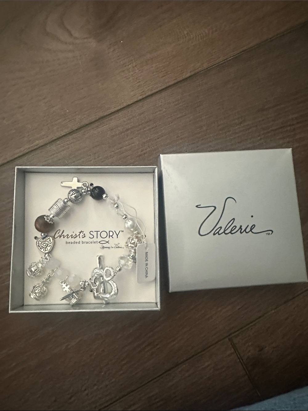 Valerie Christa STORY Silver Beaded Charm Bracelet with Black and Brown Accents